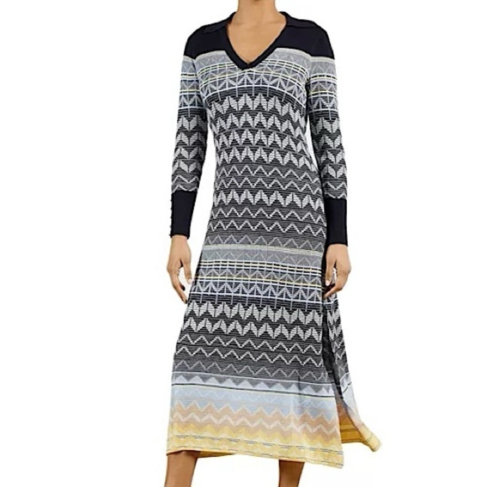 Ted Baker Women’s Hollis Easy Fit Jacquard Striped Knit Dress Blue Yellow Size 4